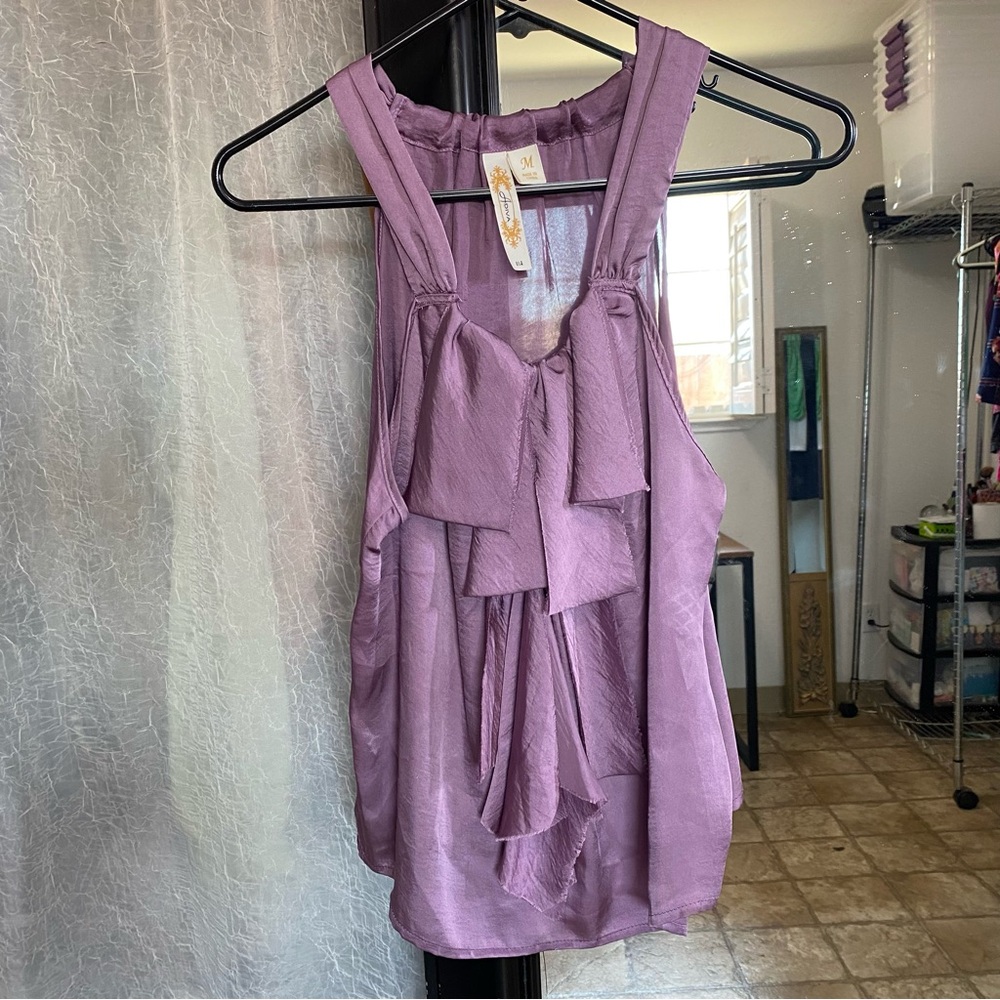 Adiva Y2k Fairy core Light purple Lilac Satin Sleeveless Blouse Top